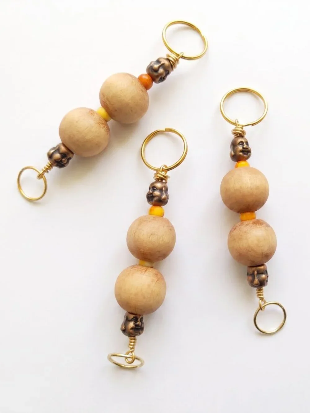 Handmade Buddha Keychains, Natural Wood Beads, Mindful Accessories